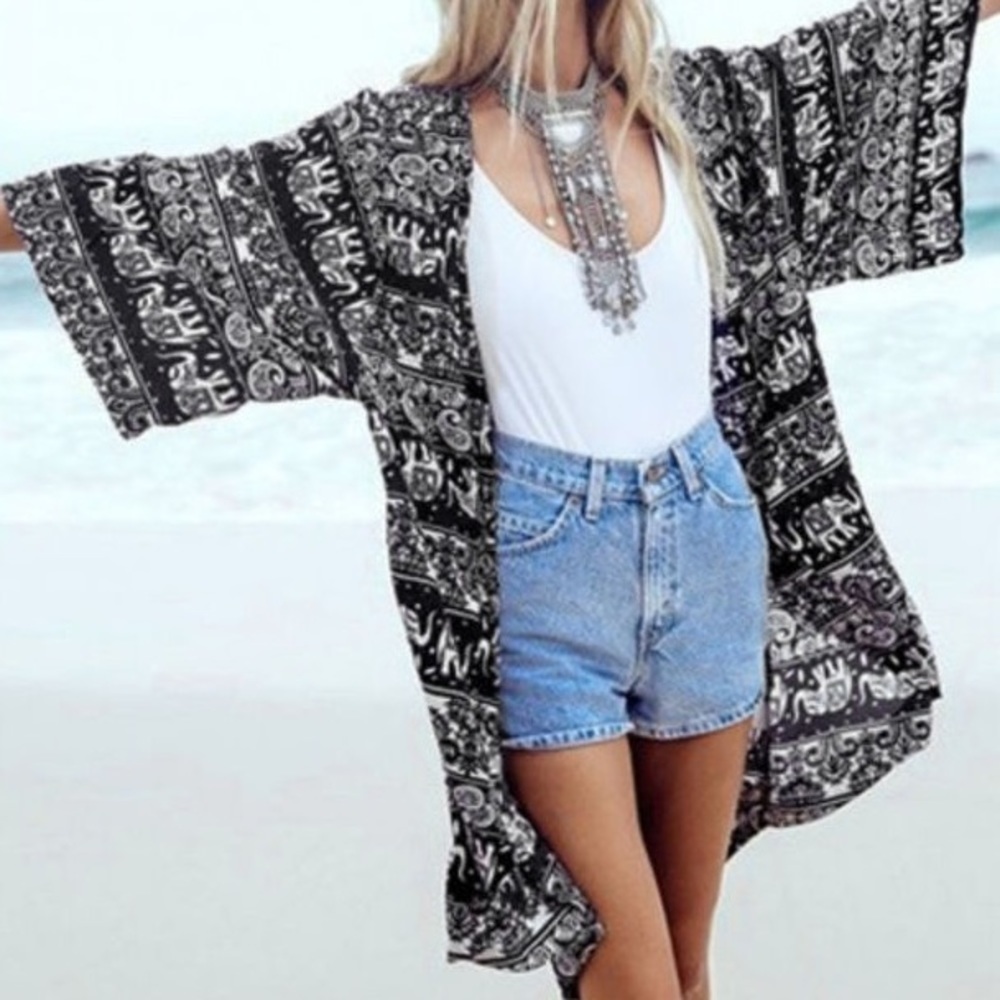 Merona Black & White Kimono duster, Size M/L, NWT